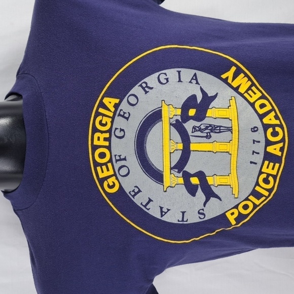 Vintage Georgia Police Academy crest navy blue & gold casual summer LG t-shirt - Picture 1 of 5
